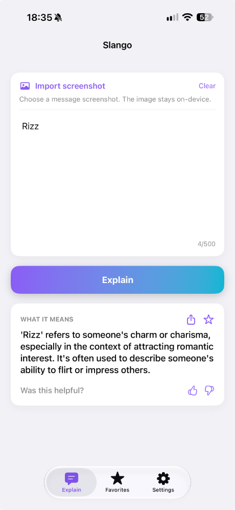 Slango explaining the slang word Rizz with a clear definition